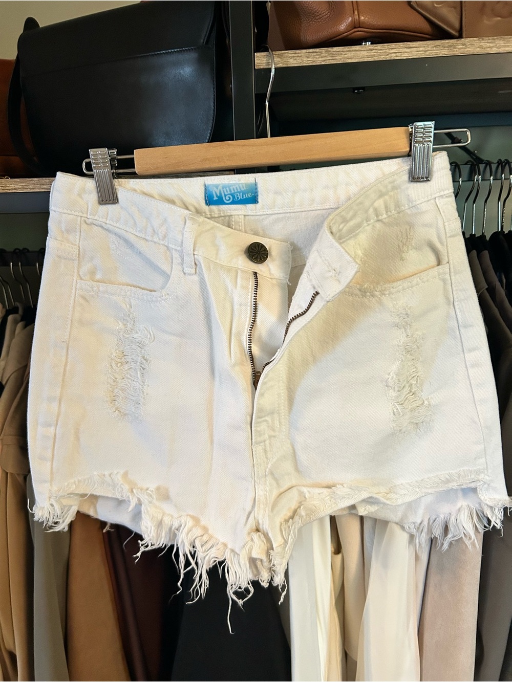 Show Me Your MuMu White Distressed Cutoff Denim Shorts